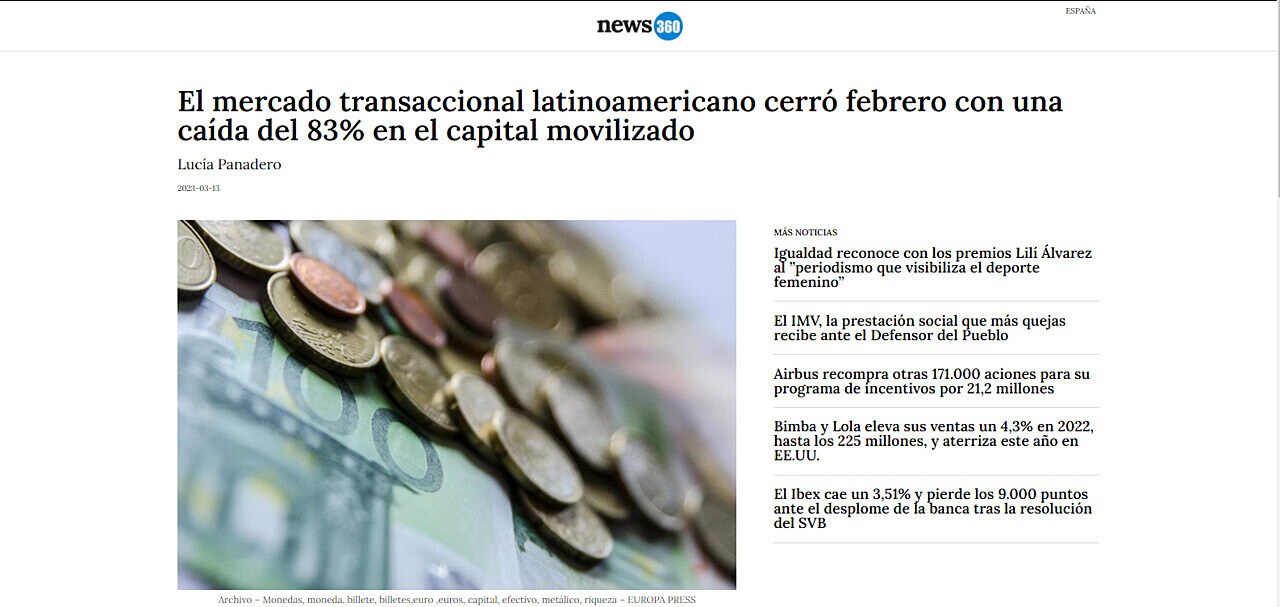 El mercado transaccional latinoamericano cerr febrero con una cada del 83% en el capital movilizado